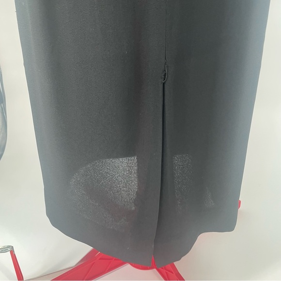 80s Morton Myles Black Peplum Dramatic Shoulder Crepe Midi Dress - Picture 11 of 14